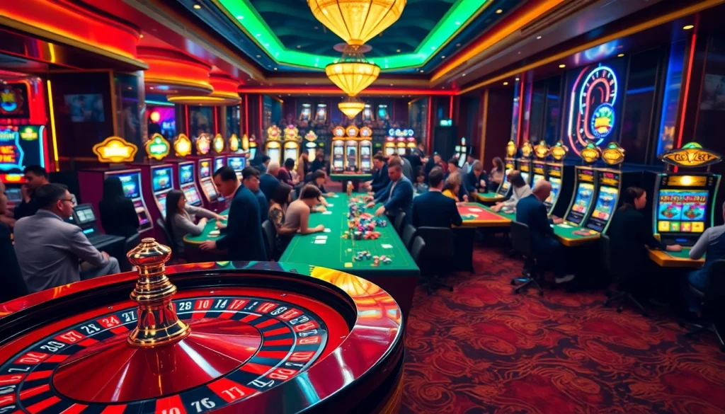 Experience the thrill of gambling at https://abc8art.co.com/ with a vibrant casino scene featuring poker tables and roulette wheels.